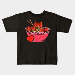 Heart Cats Ramen Noodles Anime Cute Valentines Day Kitten Kids T-Shirt